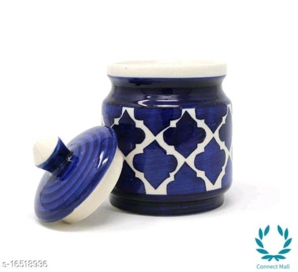 Handcrafted Morrocon Ceramic Achar Pickle Jar/Barni with Lid   - Blue, Ceramic